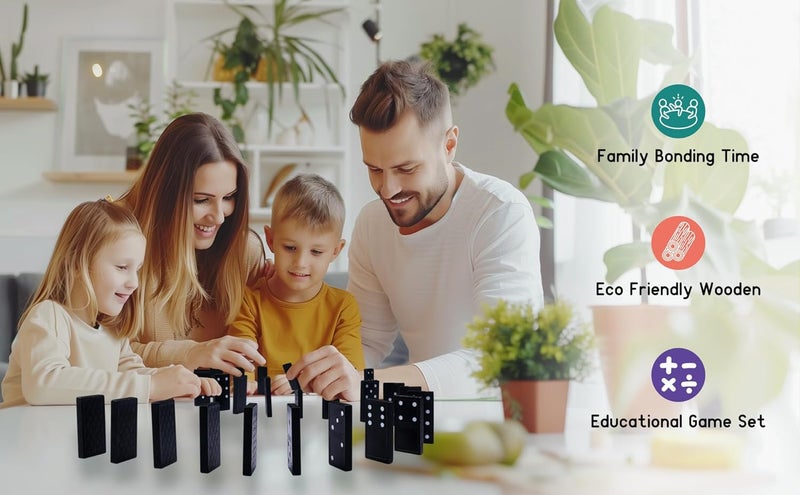 Offelec Wooden Double 6 Domino Set - 28 Tiles Black Dominoes for Kids, Adults, and Family Games Night | Ideal for 2-4 Players | Perfect for Classroom, Party, Travel, and Gifting | Classic Board Game - Image 5